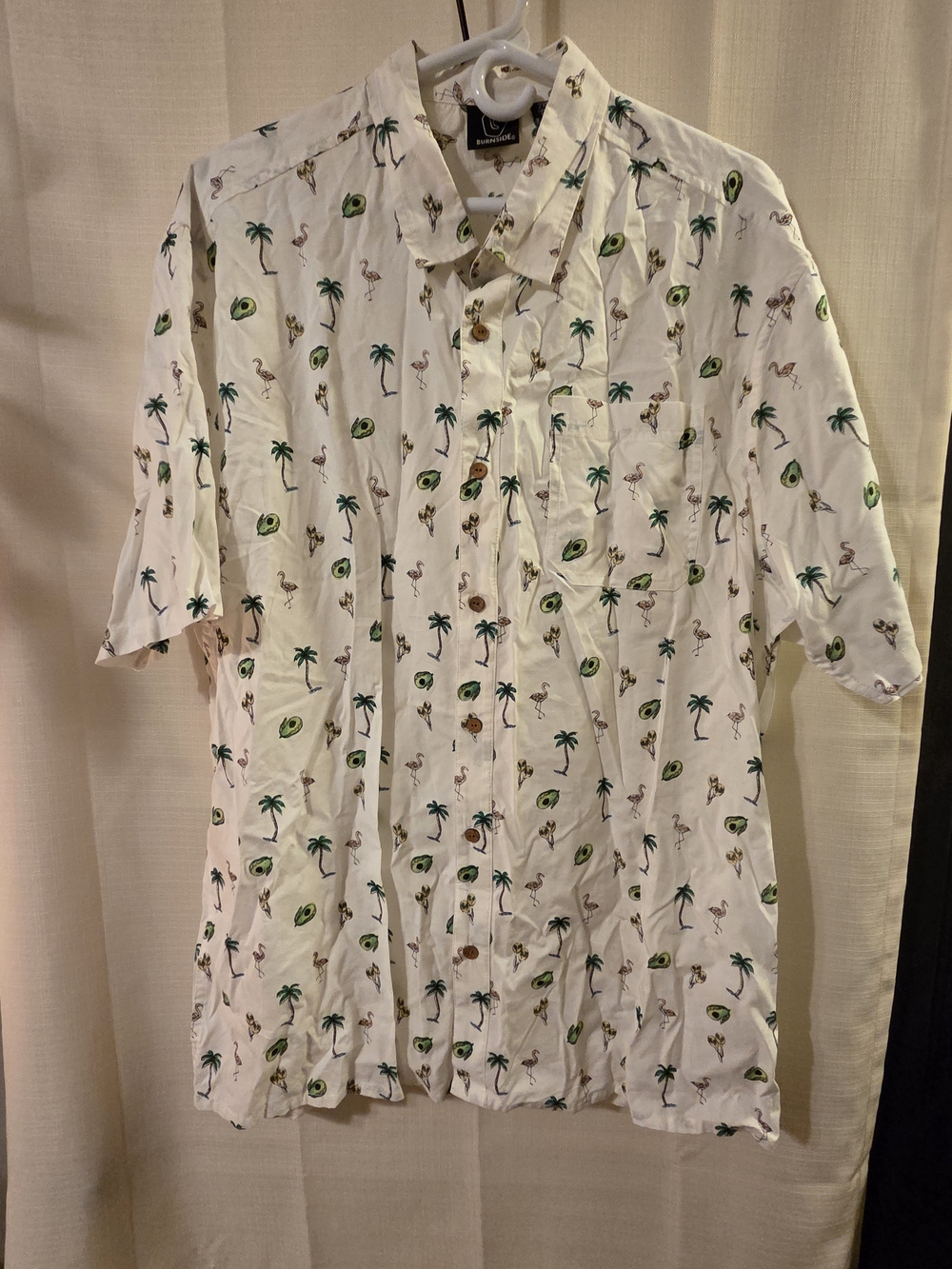 burnside White Short-Sleeve Button-Up with Palm & Avocado Print
